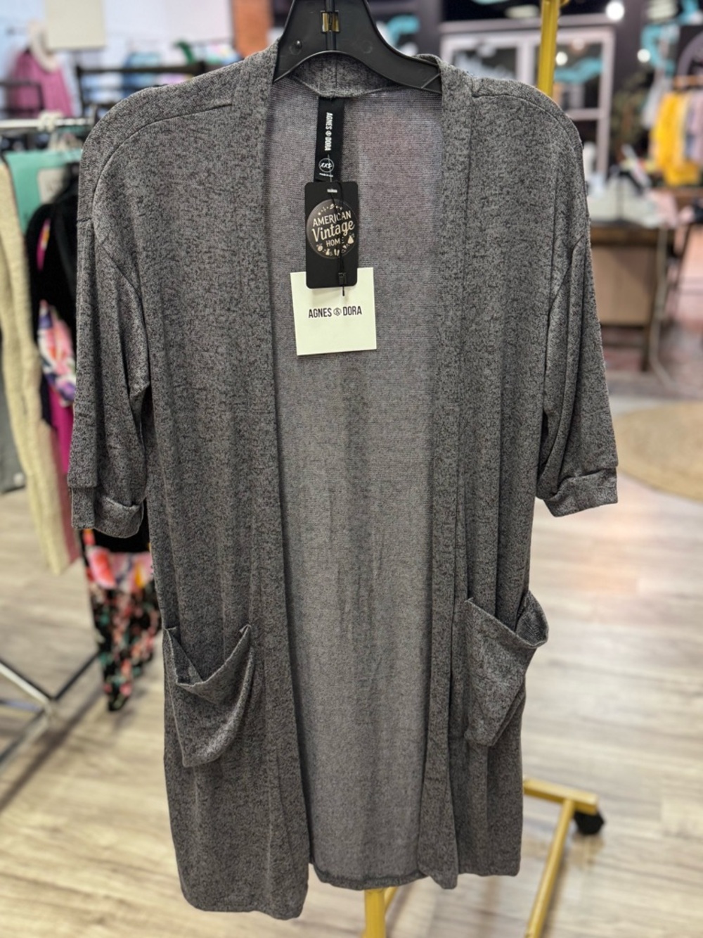Agnes & Dora Charcoal Gray Open-Front Cardigan
